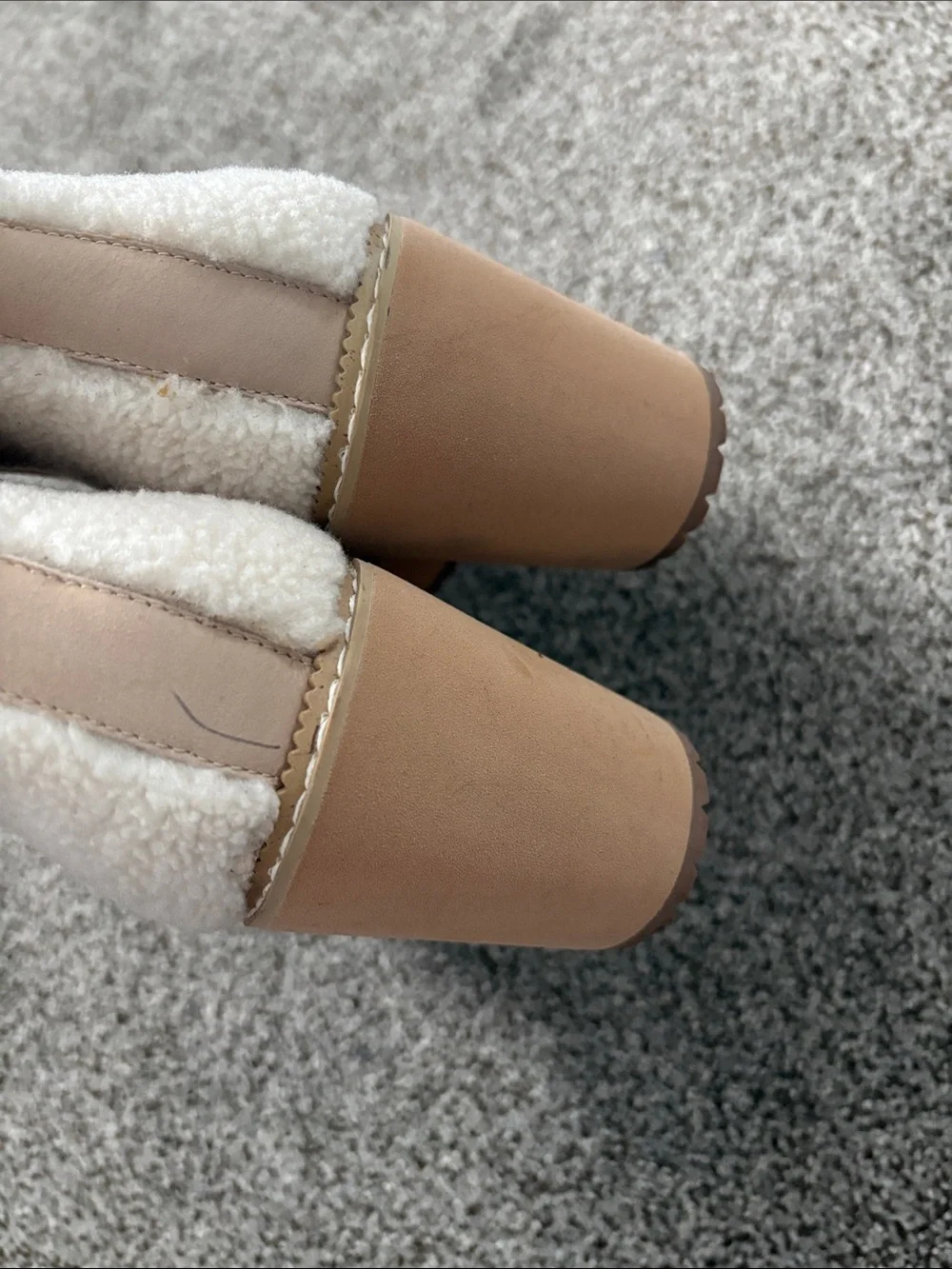 Toms Beige Wedge Ankle Boots with Furry Collar